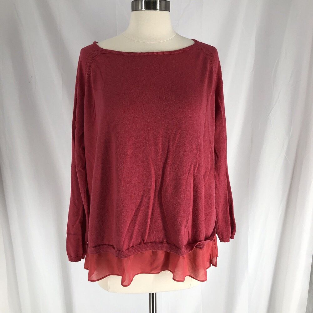 DKNY Layered Sweater Blouse Pink Preppy Long Sleeve Size XXL